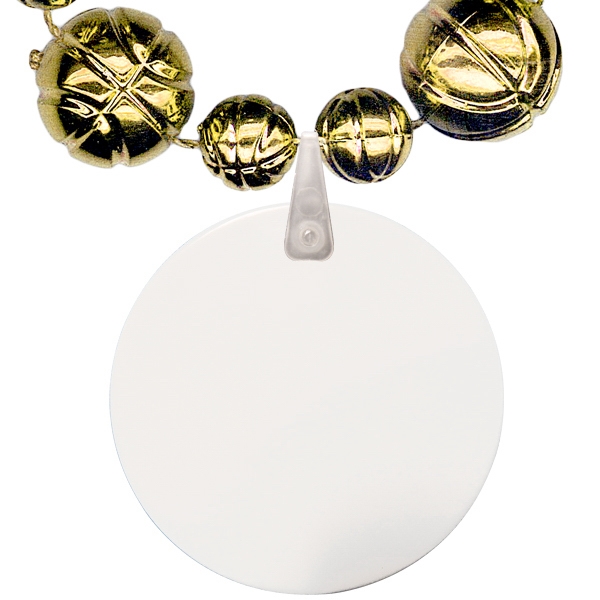 Necklace with basketball shaped beads and a customizable 2.5" white round... from ASI 62677 iline PROMO (The Innovative Line) / iline PROMO (The Innovative Line)