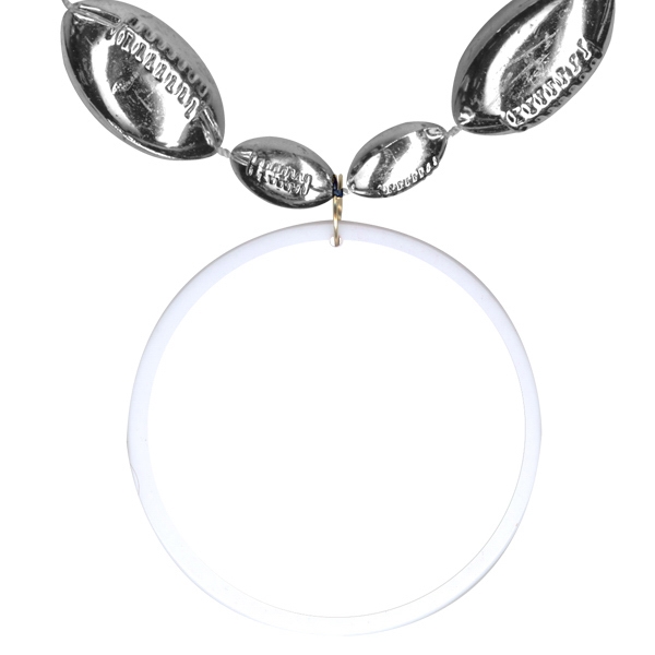 38" strand of football-shaped beads and 2.5" white round disk with... from ASI 62677 iline PROMO (The Innovative Line) / iline PROMO (The Innovative Line)