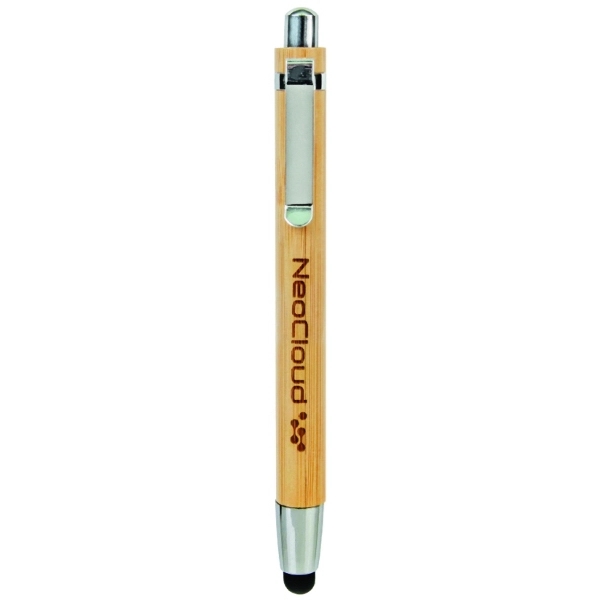 5" x 0.4375" x 0.4375" plunger action bamboo pen and stylus.... from ASI 92531 Unique Custom Products / UCP