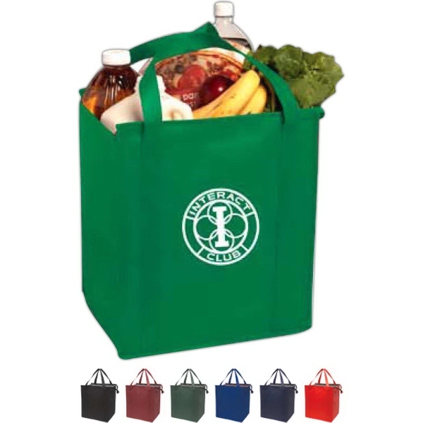 Insulated large non-woven grocery tote bag with gusset constructed of non-woven... from ASI 52840 Evans Manufacturing