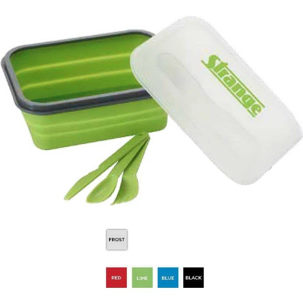 Collapsible silicone lunch container holds 3 cups of food. Utensils included!... from ASI 52840 Evans Manufacturing