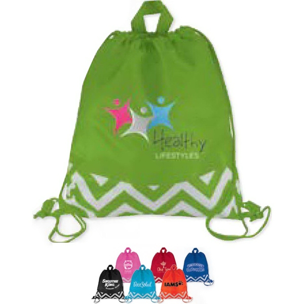 13" x 15" 210 Denier polyester drawstring backpack with zig-zag pattern.... from ASI 47700 ZZ MERGED - Crown/IMAGEN Brands