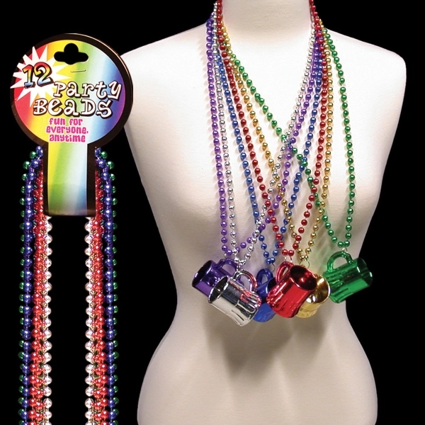 33" Mardi Gras beaded necklace with toy beer mug attachment .... from ASI 42016 Brighter Promotions Inc