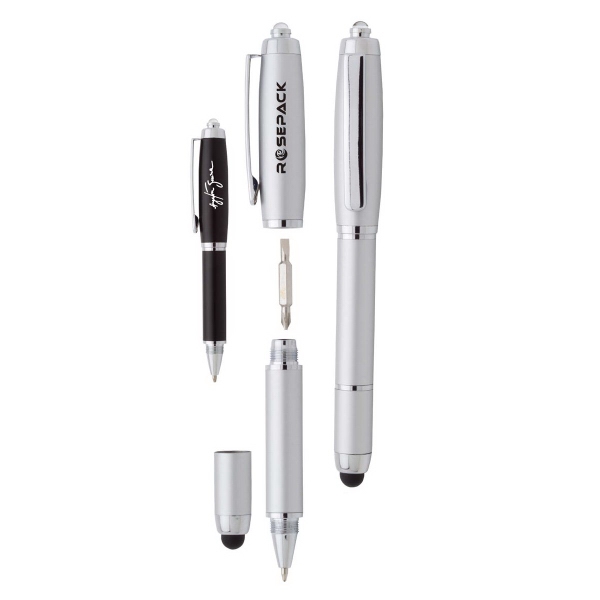Versatility 4-in-1 Brass Pen with LED light stylus and phillips and... from ASI 46755 Cosmo Promos