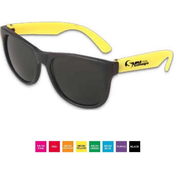 Youth sunglasses with neon-colored temples with black frames and dark, ultraviolet... from ASI 52840 Evans Manufacturing