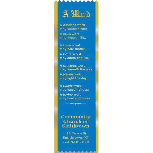 Stock ribbon bookmarks. Available with 16 religious stock graphic choices.... from ASI 84820 ZZ OLD/Drop - Sanders Mfg Company (Samco Line) / Samco