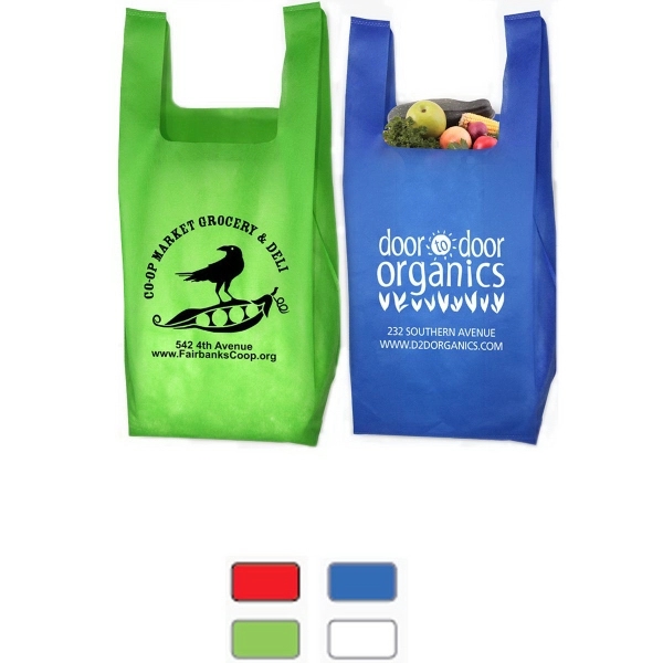T-shirt style grocery shopping bag made of non-woven recyclable polypropylene.... from ASI 62660 Innovation Line