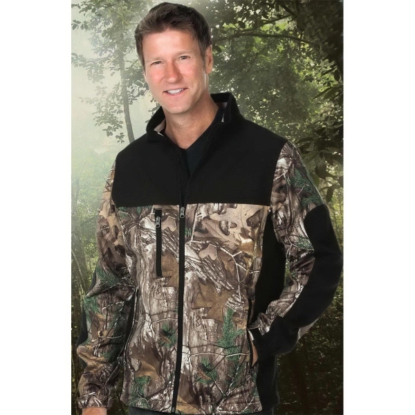 A Realtree Xtra camo patterned, colorblock, softshell jacket.... from ASI 50930 Dunbrooke / Dunbrooke®