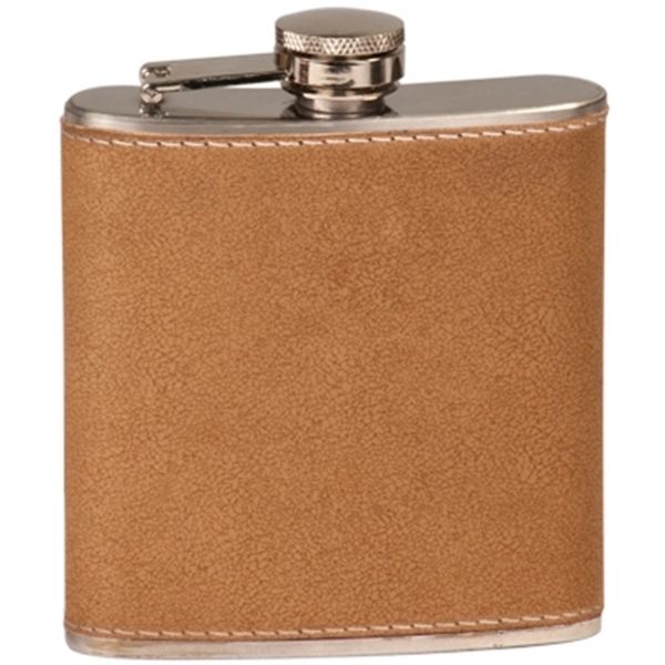 4.25" x 3.75" x 1" metal and leatherette drinking flask with... from ASI 92531 Unique Custom Products / UCP