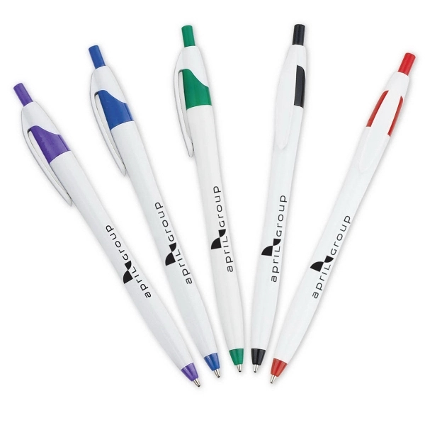 White barrel European design ballpoint with colored accents and shiny finish.... from ASI 57956 Graphco line