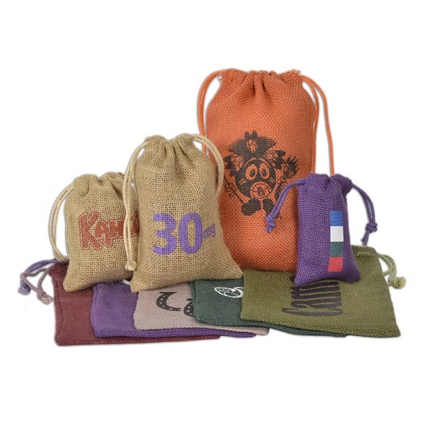 Colored jute/burlap drawstring bag with double drawstring construction, Imported.... from ASI 41630 Brave USA / Brave USA