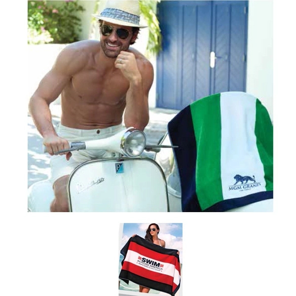 Spinnaker towel made of terry velour with features bold colored stripes.... from ASI 91605 Towel Specialties