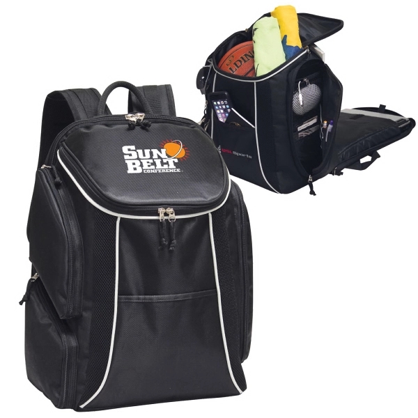 Carry-all backpack with 17" laptop sleeve made of 600D polyester. TSA... from ASI 79384 Preferred Nation Inc / Preferred Nation