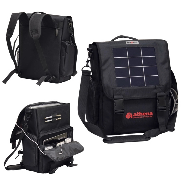 Versatile messenger/backpack that charges your electronics.  Stand in direct sunlight... from ASI 79384 Preferred Nation Inc / Preferred Nation