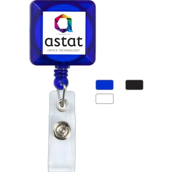 1 1/4" x 1 1/4" plastic square badge with metal clip... from ASI 62660 Innovation Line