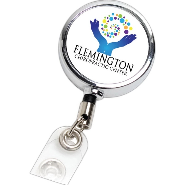 Chrome metal 30" retractable badge reel with 1 1/4" round holder... from ASI 62660 Innovation Line