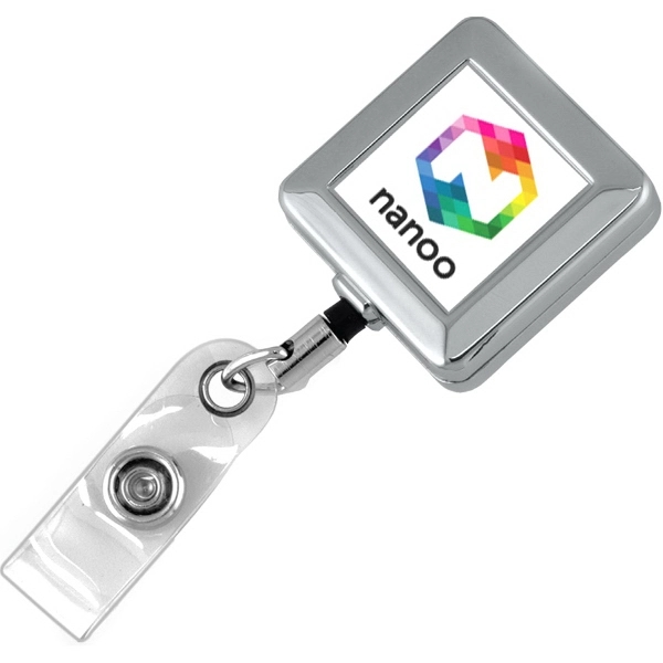 Chrome metal 32" retractable badge holder with slip clip backing.... from ASI 62660 Innovation Line