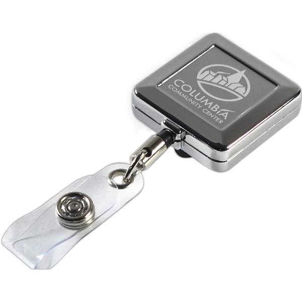 1 1/4" x 1 1/4" square ABS chrome metal retractable badge... from ASI 62660 Innovation Line