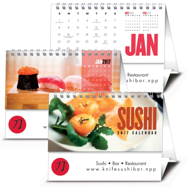 Tent style calendar with culinary art of sushi.... from ASI 40480 Koozie Group / Triumph Calendars (R)