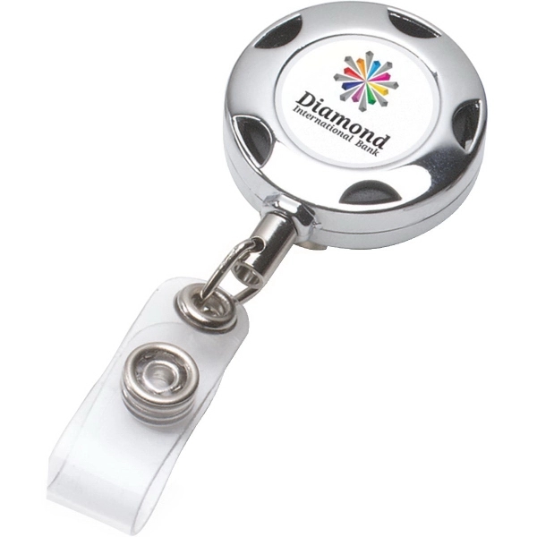 32" chrome metal retractable style badge reel with full color imprint.... from ASI 62660 Innovation Line
