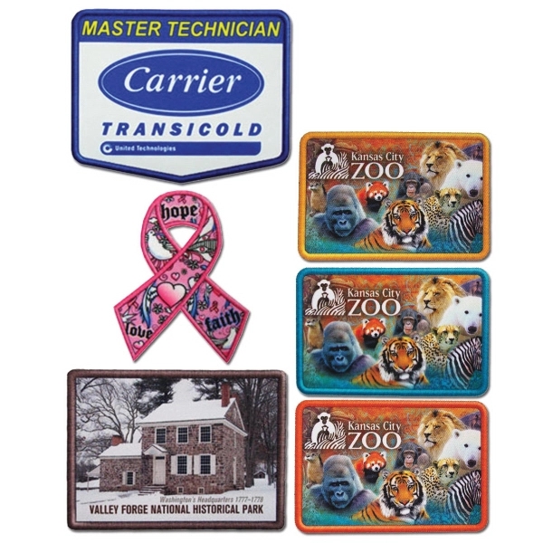 Full color sublimated printed patches with multiple size options and simulated... from ASI 90160 Suntex Industries