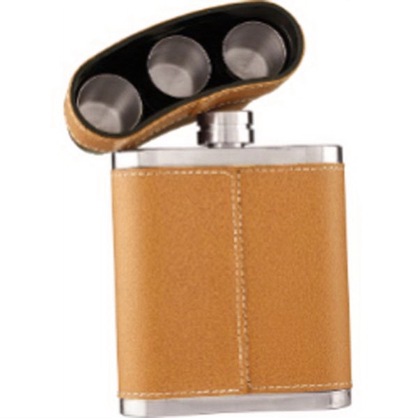 4.25" x 3.75" x 1" metal and leatherette drinking flask with... from ASI 92531 Unique Custom Products / UCP