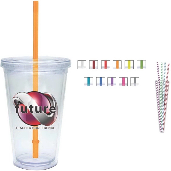 16 oz. double-walled clear tumbler with color straw and lid.... from ASI 71920 Moderne Glass Company Inc / Glass America®