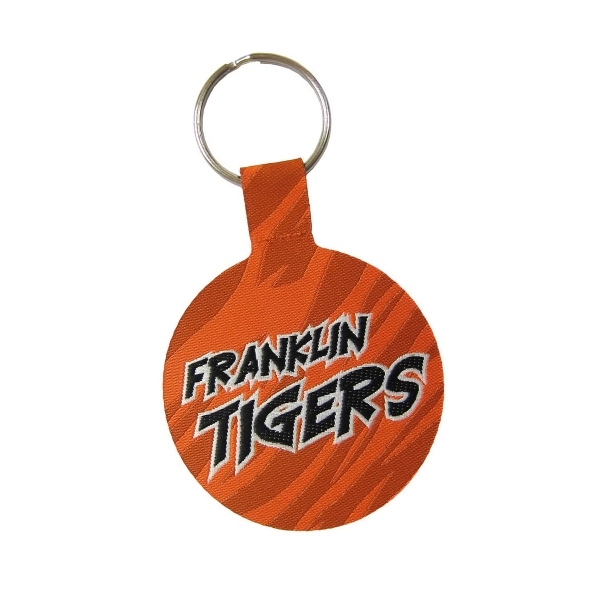 2.25" x 3" round polyester woven key fob with one side... from ASI 92980 WOV-IN® / Universal Strap/Wov-In Line