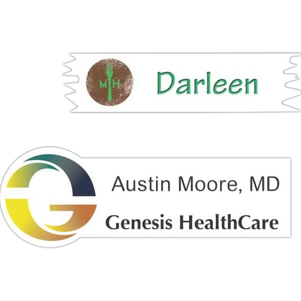 Customized shaped UV inkjet badge with pin fastener in assorted sizes.... from ASI 59080 Halls & Company