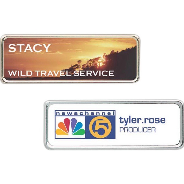 .050" thick badge with a frame, plastic insert, and pin closure.... from ASI 59080 Halls & Company
