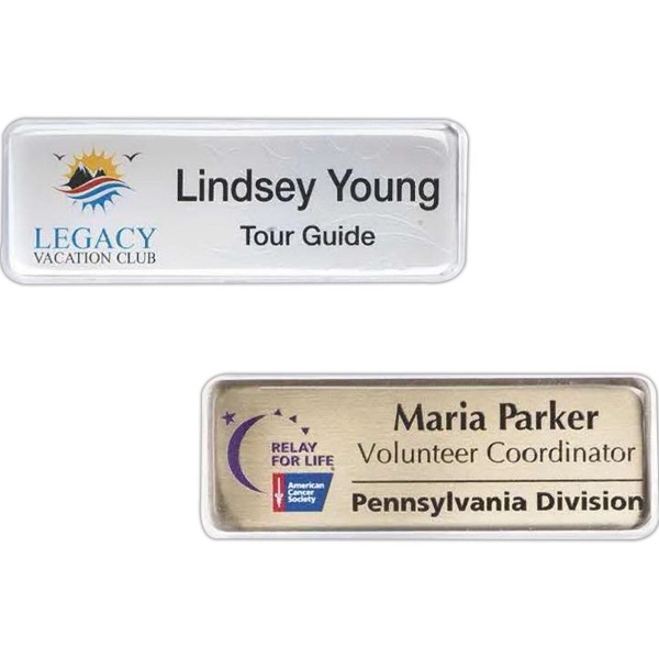Rectangular .020" thick badge with aluminum frame, clear protective lens and... from ASI 59080 Halls & Company