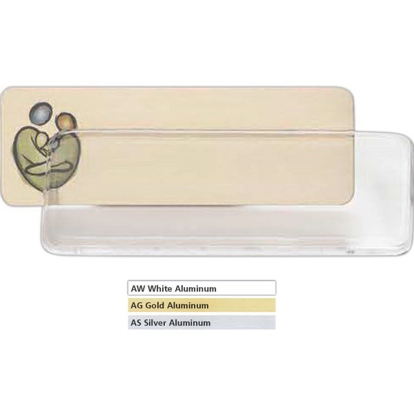 Snap-It rectangular UV inkjet imprint .020" thick badges with aluminum insert... from ASI 59080 Halls & Company