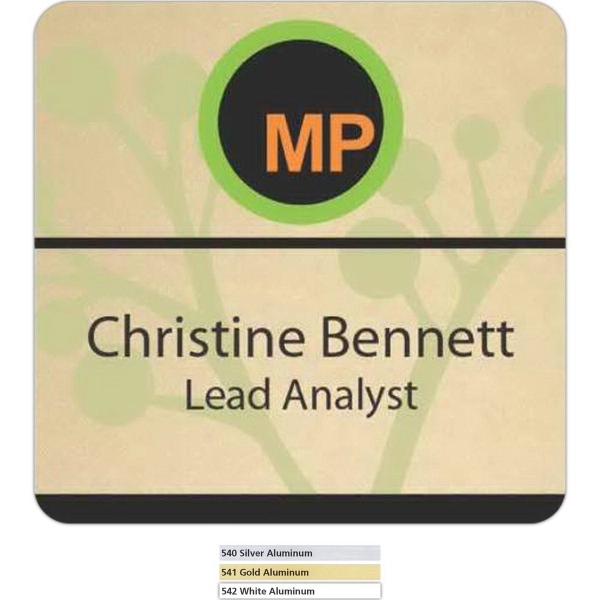 Sublimated aluminum badge with magnet or pin fastener in assorted shapes... from ASI 59080 Halls & Company