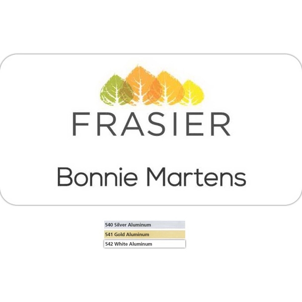 Sublimated aluminum badge with magnet or pin fastener in assorted shapes... from ASI 59080 Halls & Company