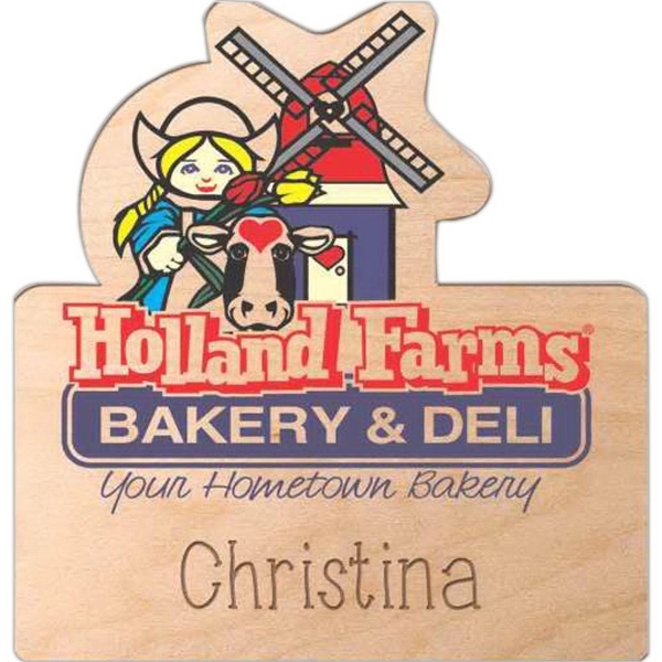 UV inkjet 1/16" thick logo wood badge with pin fastener.... from ASI 59080 Halls & Company