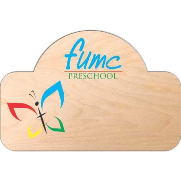 UV inkjet 1/16" thick logo wood badge with pin fastener.... from ASI 59080 Halls & Company