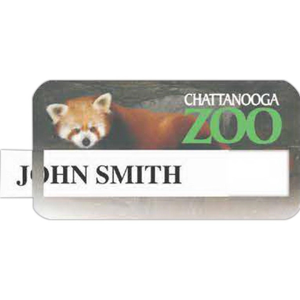 Small rectangular 070" thick full-color window nametag badges in 1 1/2"... from ASI 59080 Halls & Company