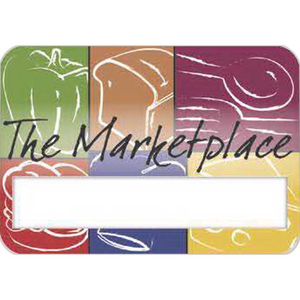 Medium rectangular 070" thick full-color window nametag badges in assorted sizes.... from ASI 59080 Halls & Company