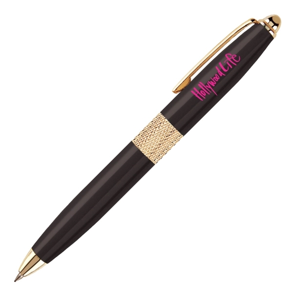 Beautifully heavy brass twist action ballpoint pen with diamond cut middle... from ASI 40544 Binaco / Binaline