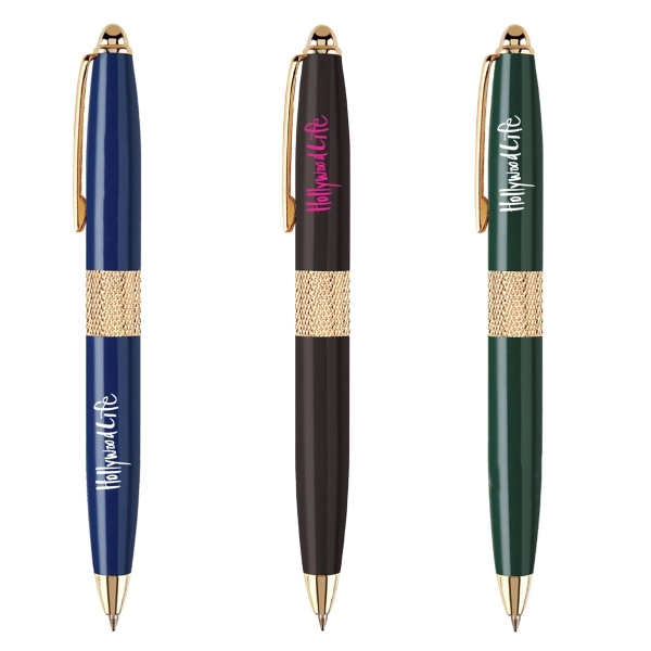 Beautifully heavy brass twist action ballpoint pen with diamond cut middle... from ASI 40544 Binaco / Binaline