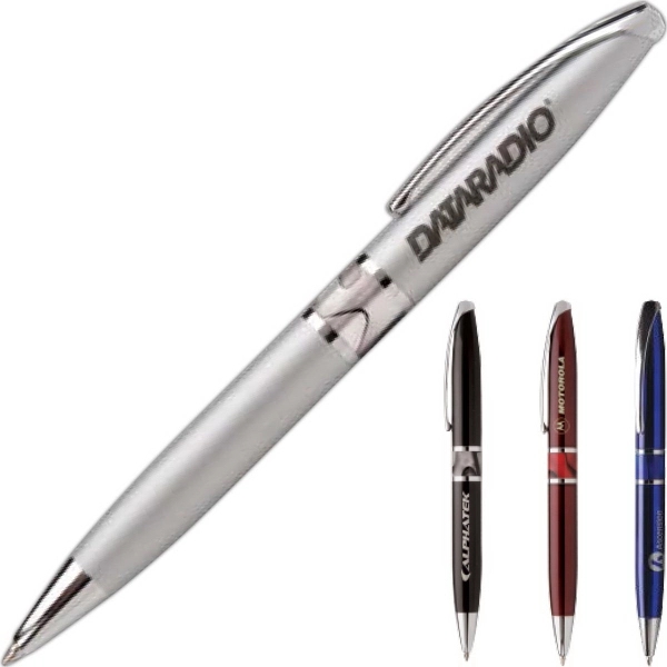 Twist-action retractable metal ballpoint pen with silver clips and accents, filled... from ASI 61966 HPG / Hub Pen