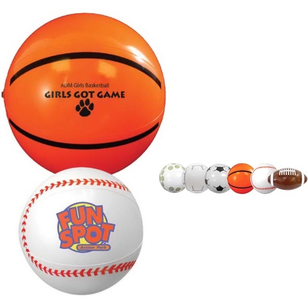 16" sport ball shaped beach ball with customization and an air-catch... from ASI 55675 Galaxy Balloons Inc / Galactic Fun Time Line