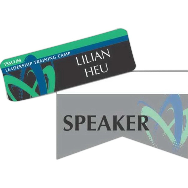 .010" badge ribbon with adhesive and 1 1/2" of imprint space.... from ASI 59080 Halls & Company