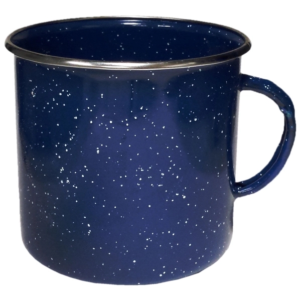 18oz Blue Enameled Steel Campfire Mug with Stainless Steel rim, spot... from ASI 80093 Pyrographics / Pyrographics Line