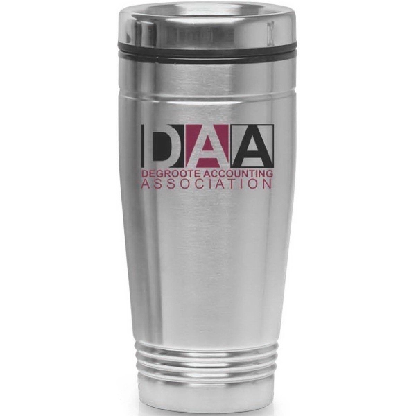 18 oz. stainless steel travel tumbler with insulated black plastic liner... from ASI 71920 Moderne Glass Company Inc / Glass America®