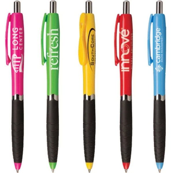 Plunger action ballpoint pen with hourglass shape, textured rubber grip and... from ASI 61966 HPG / Hub Pen