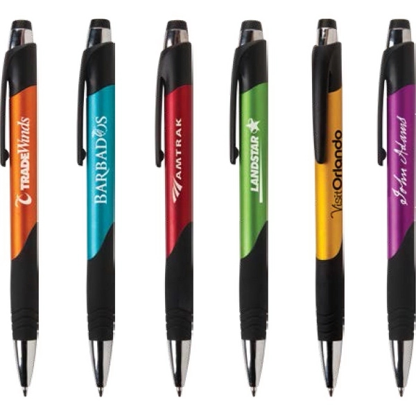 Fiji click-action plastic ballpoint features bright chrome trim, matte surface with... from ASI 61966 HPG / Hub Pen