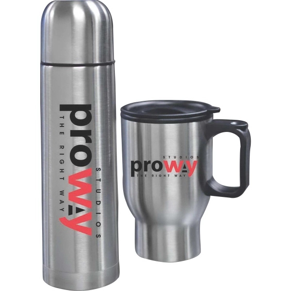 Gift set with 14 oz. travel mug and 1/2 liter vacuum-insulated... from ASI 71920 Moderne Glass Company Inc / Glass America®