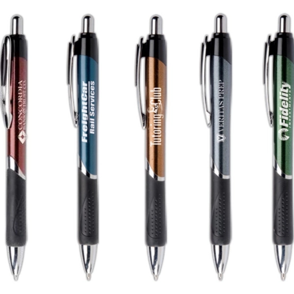 Cappuccino ballpoint pen has a Speckled metallic barrel, a no-slip rubber... from ASI 61966 HPG / Hub Pen