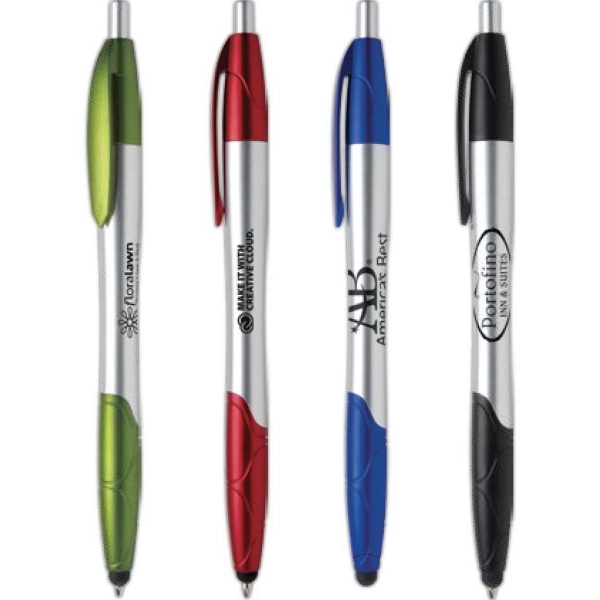 Ballpoint pen with retractable blue ink, contoured barrel and a stylus... from ASI 61966 HPG / Hub Pen